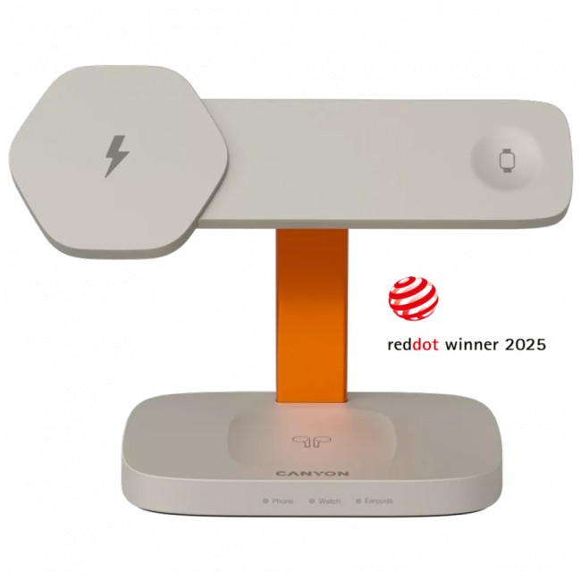 CANYON Wireless Charging Station Hexagon 310 3in1 LightGrey/Orange от Canyon