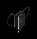 CANYON charger OnCharge 65RC Build-In Cable USB-C 65W 1xPD 1xQC EU Black за хранителни режими