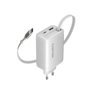 CANYON charger OnCharge 65RC Build-In Cable USB-C 65W 1xPD 1xQC EU White за хранителни режими