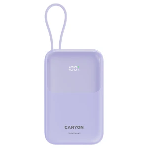 CANYON power bank OnPower 101 built-in cable 10000 mAh PD22.5W Purple за хранителни режими