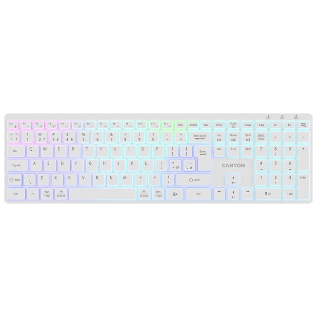 CANYON keyboard HKB-W11 UK/US RGB Dual Mode Wireless White от Canyon